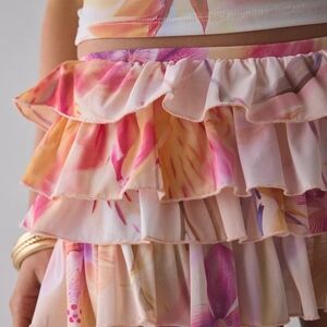 Floral Ruffle Skirt - Pink and Cream